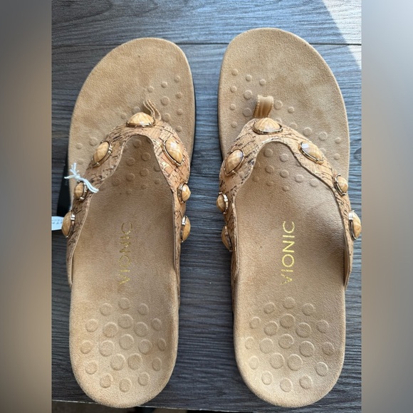 Vionic Eve ll Jeweled Cork Sandals Orthotic Comfort Thong Flip Flops Tan Size 10 - Picture 4 of 6